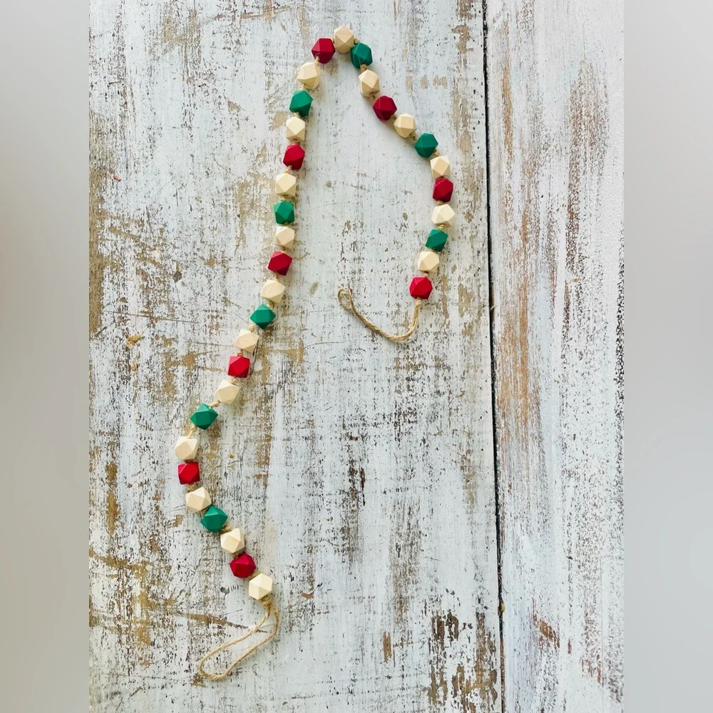 *Holiday Geometric Wood Beaded Garland 40”